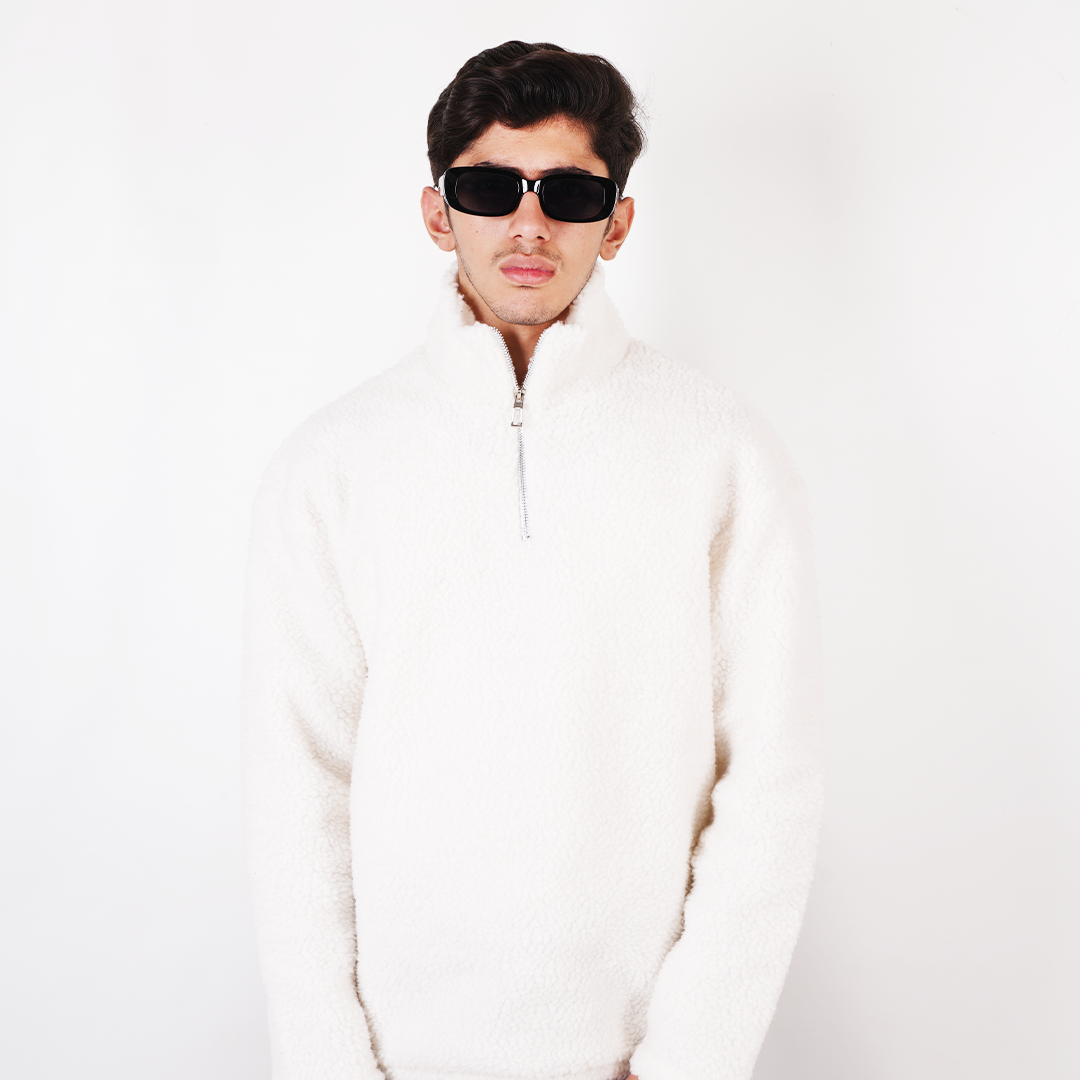 White Sherpa Fur Mock Neck