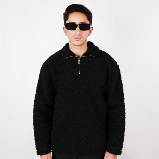 Black Sherpa Fur Mock Neck